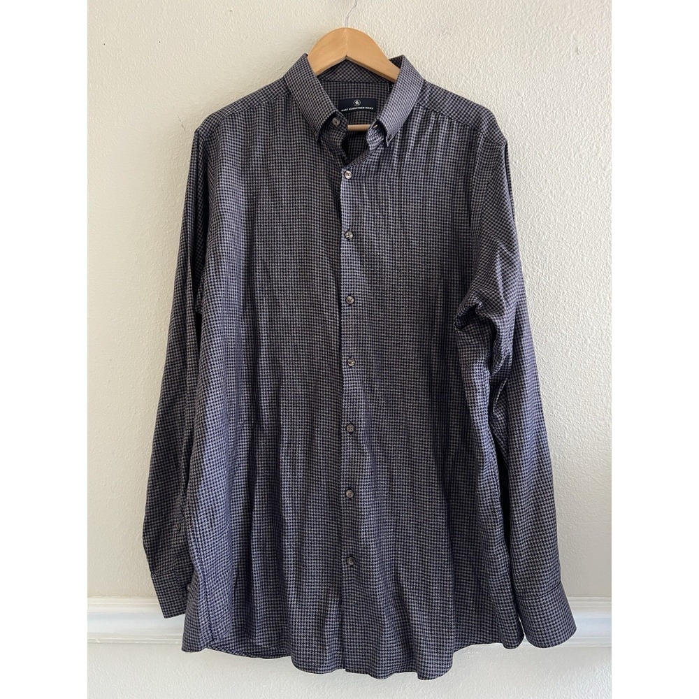 Hart Schaffner Marx Mens XL Tall Button Down Shirt Houndstooth Cotton Casual